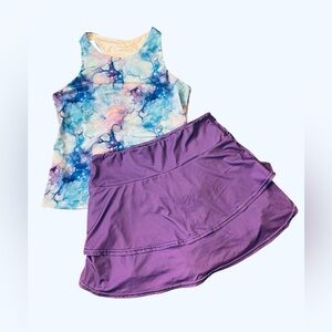 Girls Purple Skort & Blue Marble Tank Matching Set